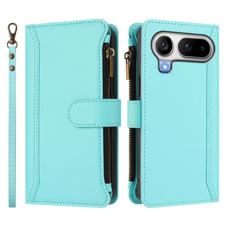 For Honor Magic8 Pro Air Magnetic Closure 9 Card Slots Zipper Leather Case with Hand Strap