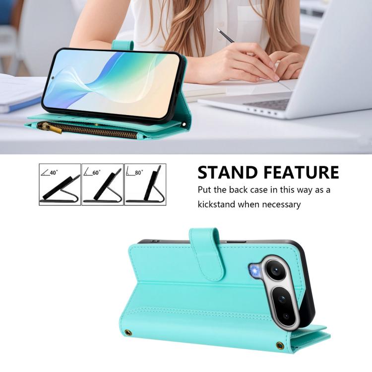 For Honor Magic8 Pro Air Magnetic Closure 9 Card Slots Zipper Leather Case with Hand Strap