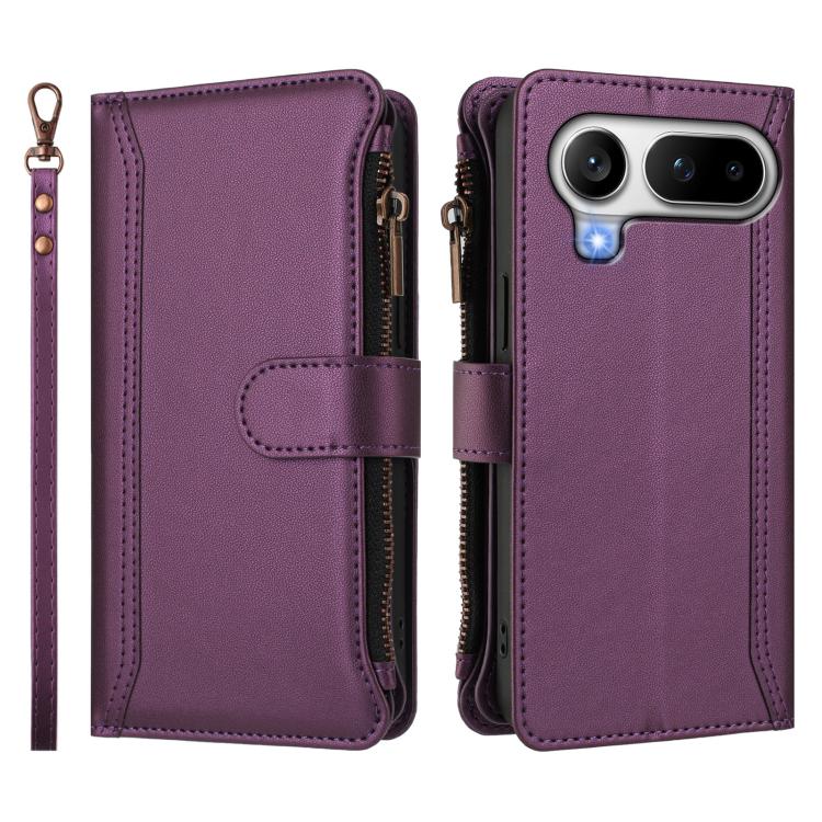 For Honor Magic8 Pro Air Magnetic Closure 9 Card Slots Zipper Leather Case with Hand Strap
