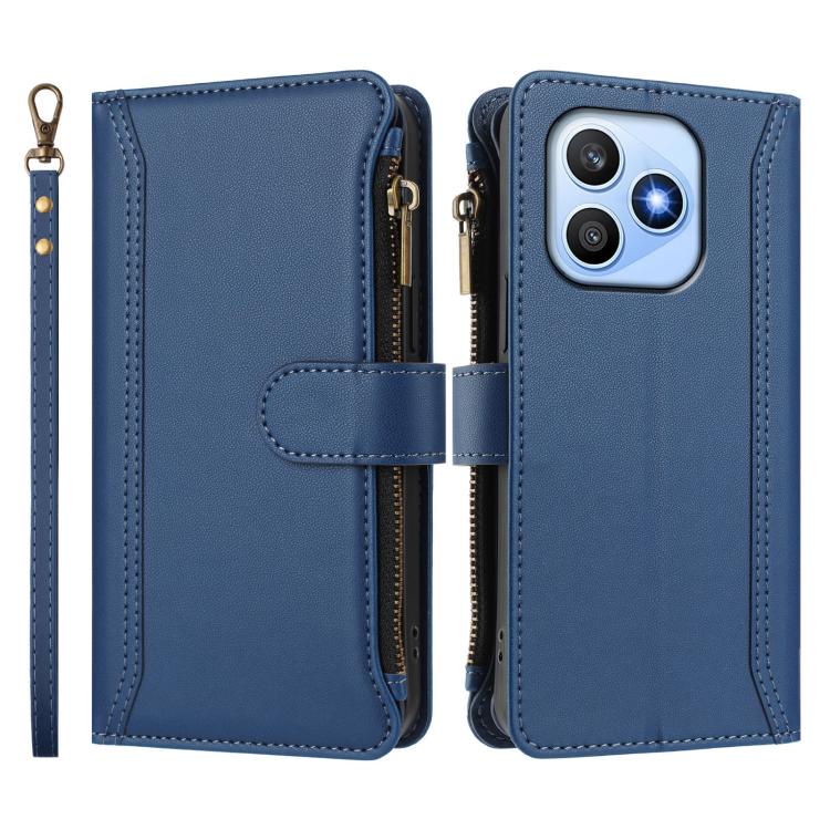 For Honor X8d 4G Global Magnetic Closure 9 Card Slots Zipper Leather Case with Hand Strap