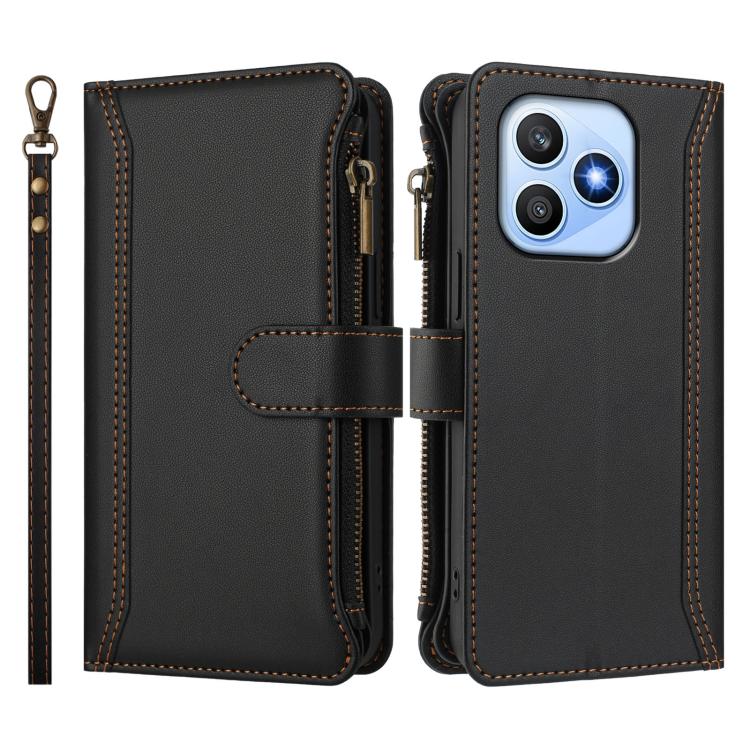 For Honor X8d 4G Global Magnetic Closure 9 Card Slots Zipper Leather Case with Hand Strap