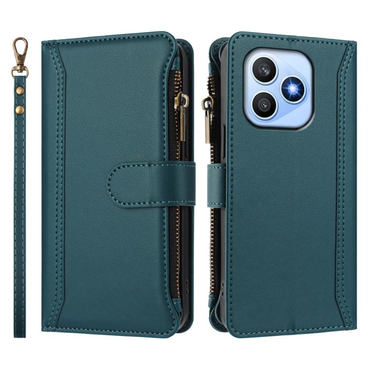 For Honor X8d 4G Global Magnetic Closure 9 Card Slots Zipper Leather Case with Hand Strap