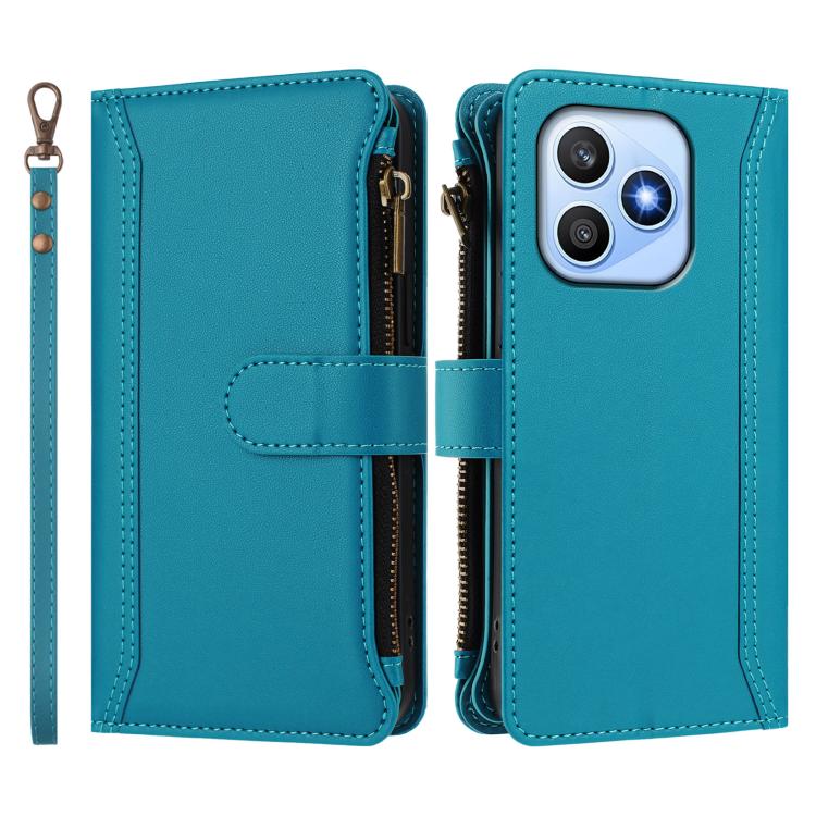 For Honor X8d 4G Global Magnetic Closure 9 Card Slots Zipper Leather Case with Hand Strap