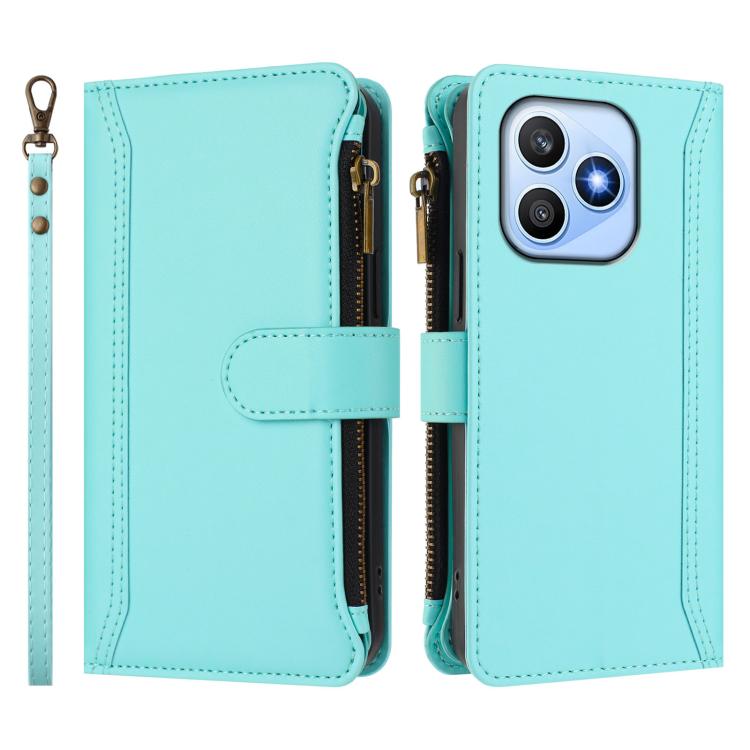 For Honor X8d 4G Global Magnetic Closure 9 Card Slots Zipper Leather Case with Hand Strap
