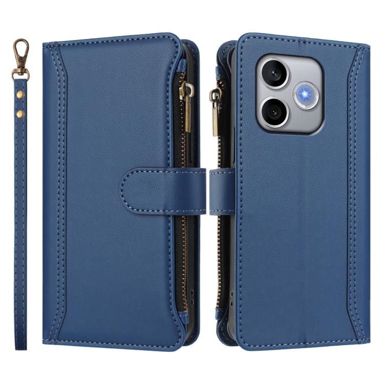 For Honor 600 Lite Global Magnetic Closure 9 Card Slots Zipper Leather Case with Hand Strap
