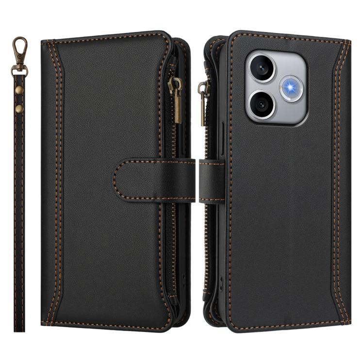 For Honor 600 Lite Global Magnetic Closure 9 Card Slots Zipper Leather Case with Hand Strap