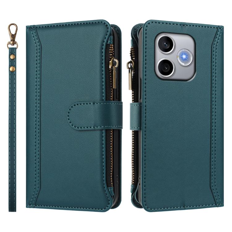 For Honor 600 Lite Global Magnetic Closure 9 Card Slots Zipper Leather Case with Hand Strap