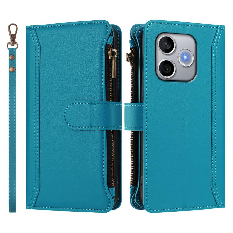 For Honor 600 Lite Global Magnetic Closure 9 Card Slots Zipper Leather Case with Hand Strap