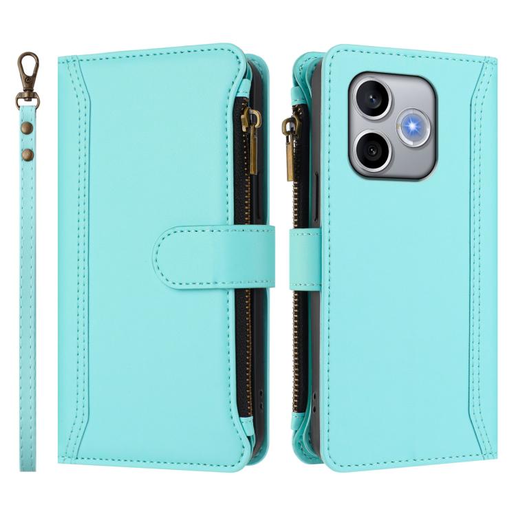 For Honor 600 Lite Global Magnetic Closure 9 Card Slots Zipper Leather Case with Hand Strap