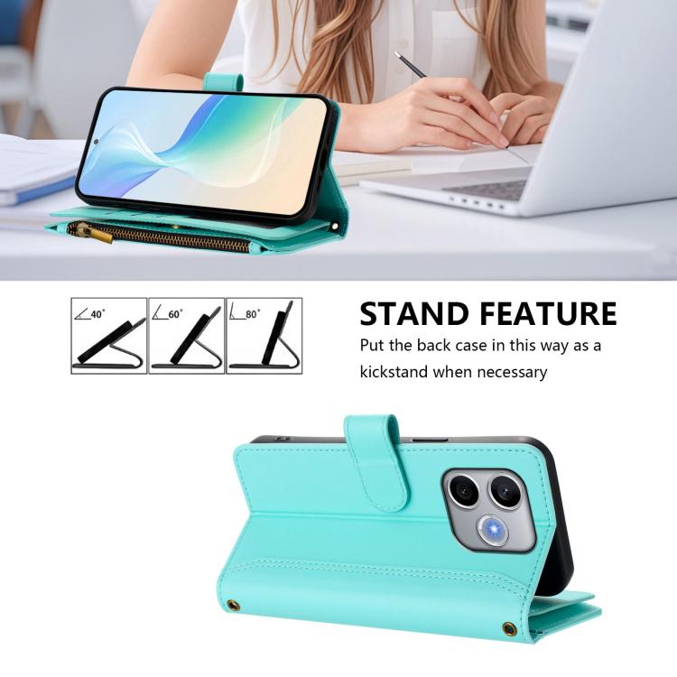 For Honor 600 Lite Global Magnetic Closure 9 Card Slots Zipper Leather Case with Hand Strap