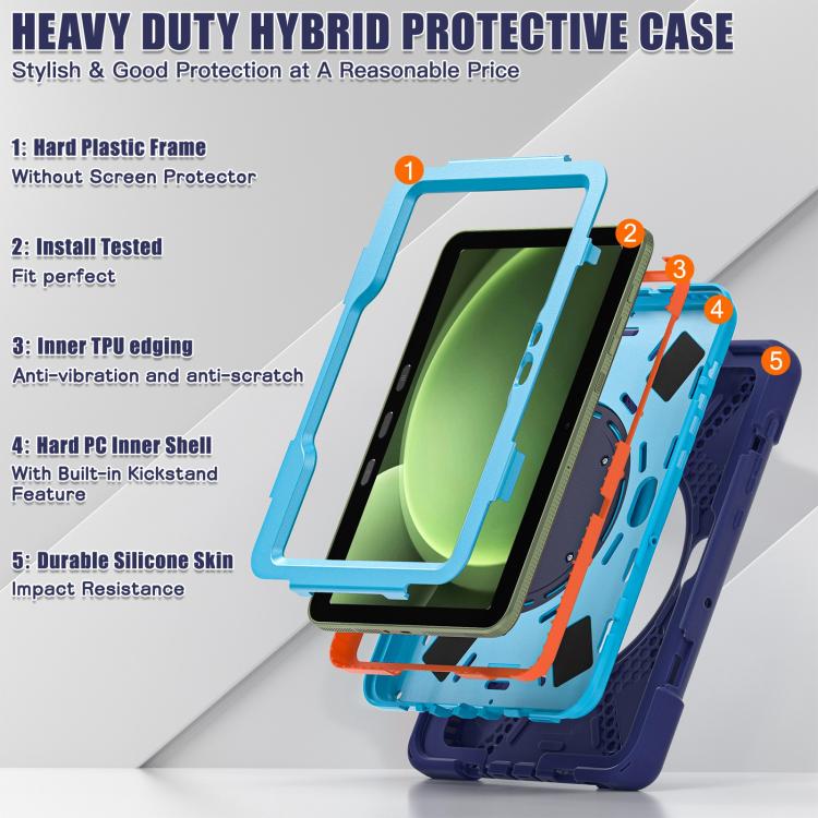 For Samsung Galaxy Tab Active5 Pro Silicone Hybrid PC Tablet Case with Holder & Shoulder Strap