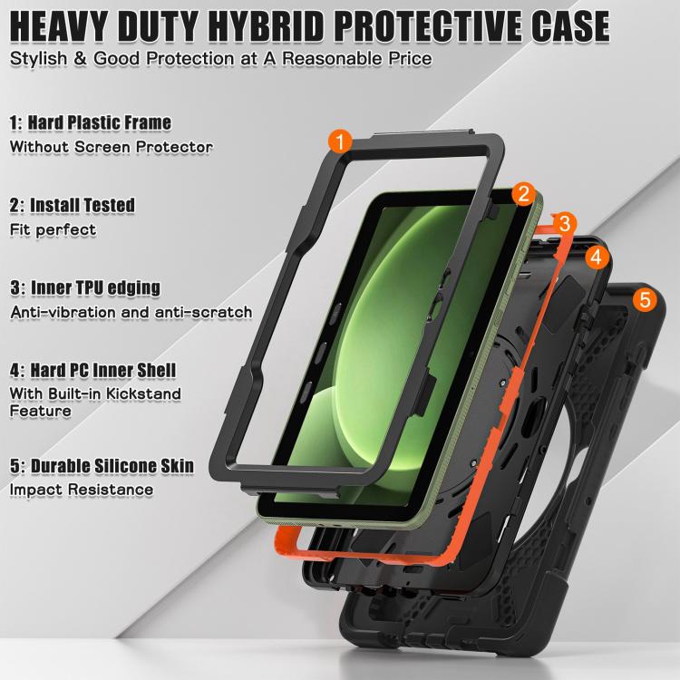 For Samsung Galaxy Tab Active5 Pro Silicone Hybrid PC Tablet Case with Holder & Shoulder Strap