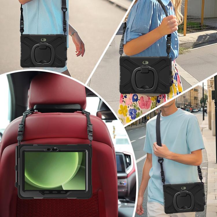 For Samsung Galaxy Tab Active5 Pro Silicone Hybrid PC Tablet Case with Holder & Shoulder Strap