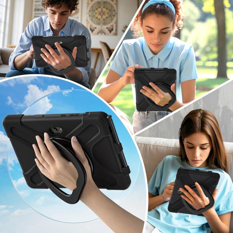 For Samsung Galaxy Tab Active5 Pro Silicone Hybrid PC Tablet Case with Holder & Shoulder Strap