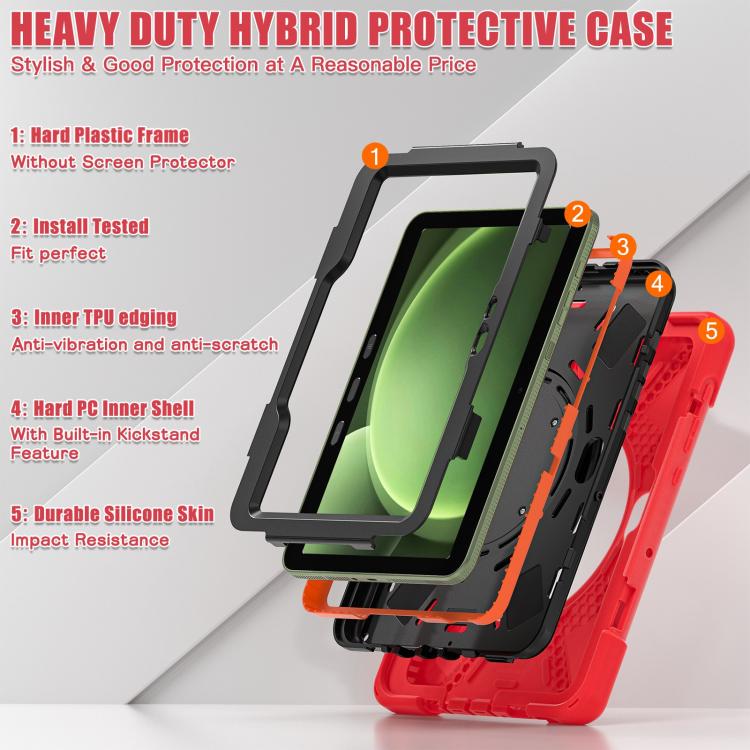 For Samsung Galaxy Tab Active5 Pro Silicone Hybrid PC Tablet Case with Holder & Shoulder Strap