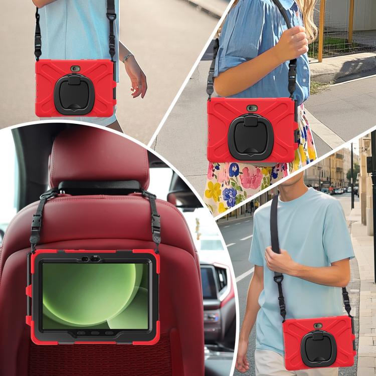 For Samsung Galaxy Tab Active5 Pro Silicone Hybrid PC Tablet Case with Holder & Shoulder Strap