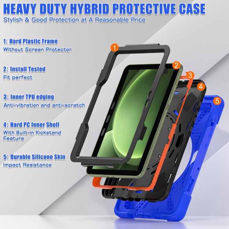 For Samsung Galaxy Tab Active5 Pro Silicone Hybrid PC Tablet Case with Holder & Shoulder Strap