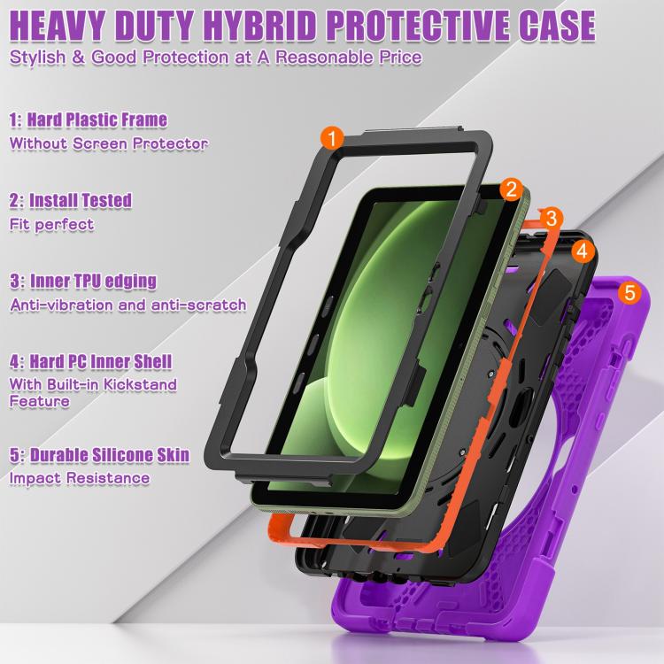 For Samsung Galaxy Tab Active5 Pro Silicone Hybrid PC Tablet Case with Holder & Shoulder Strap