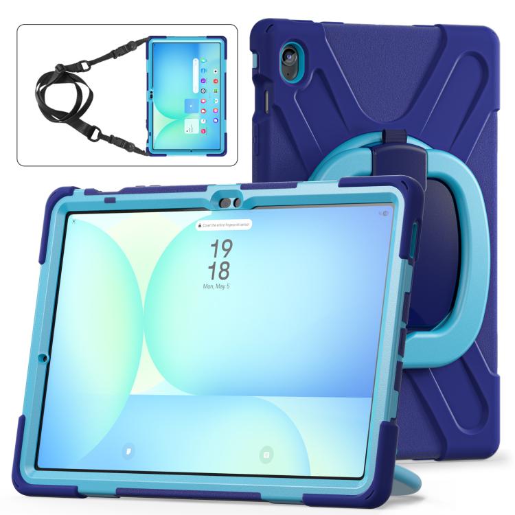 For Samsung Galaxy Tab S10 FE+ Silicone Hybrid PC Tablet Case with Holder & Shoulder Strap