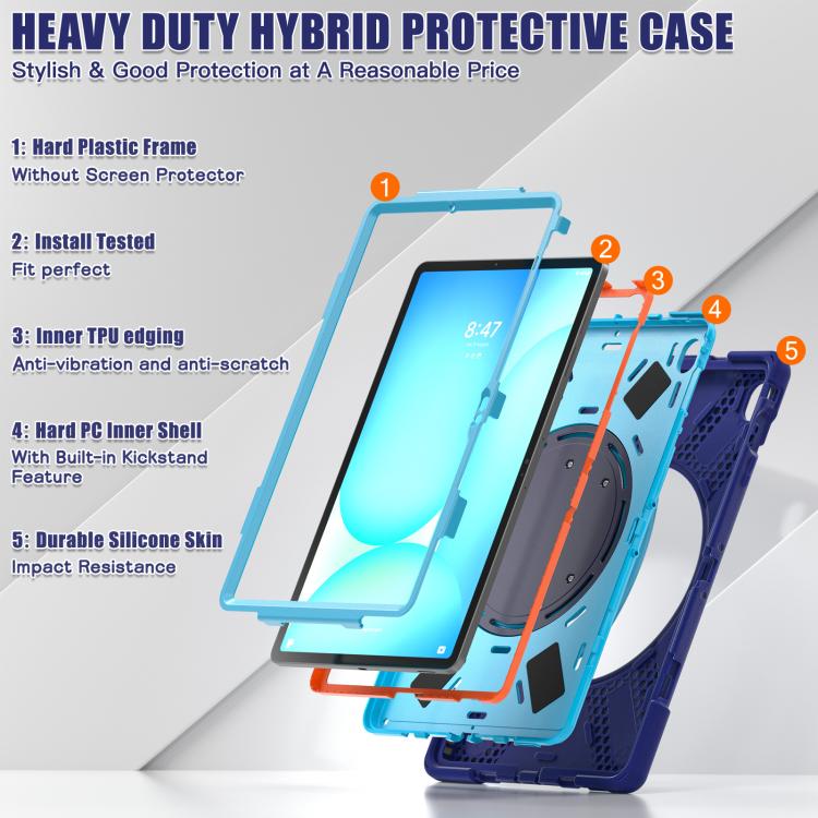 For Samsung Galaxy Tab S10 FE+ Silicone Hybrid PC Tablet Case with Holder & Shoulder Strap