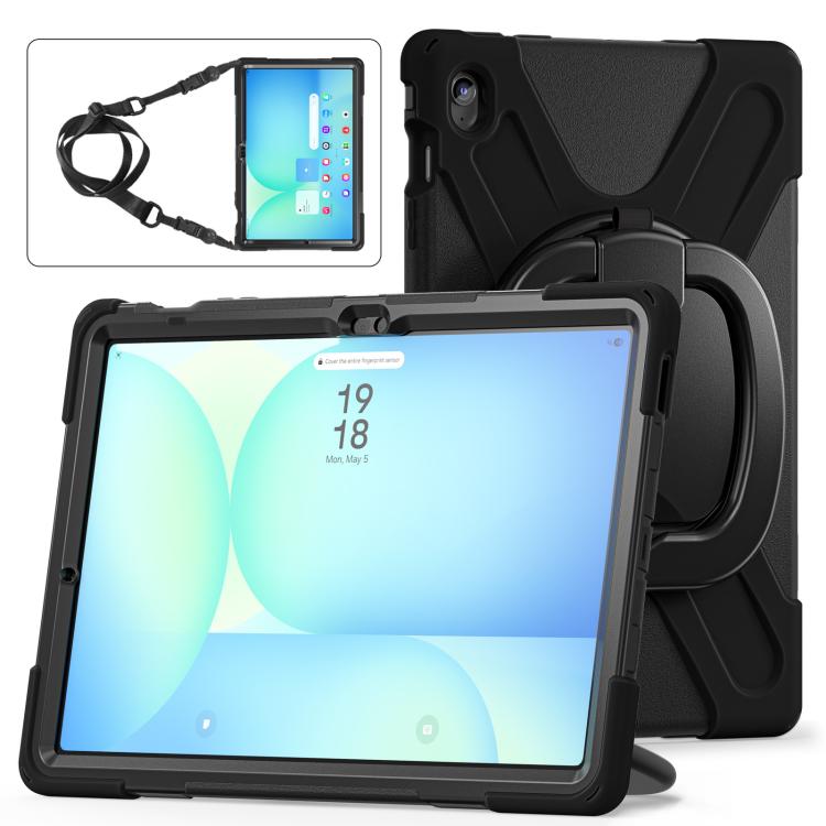 For Samsung Galaxy Tab S10 FE+ Silicone Hybrid PC Tablet Case with Holder & Shoulder Strap