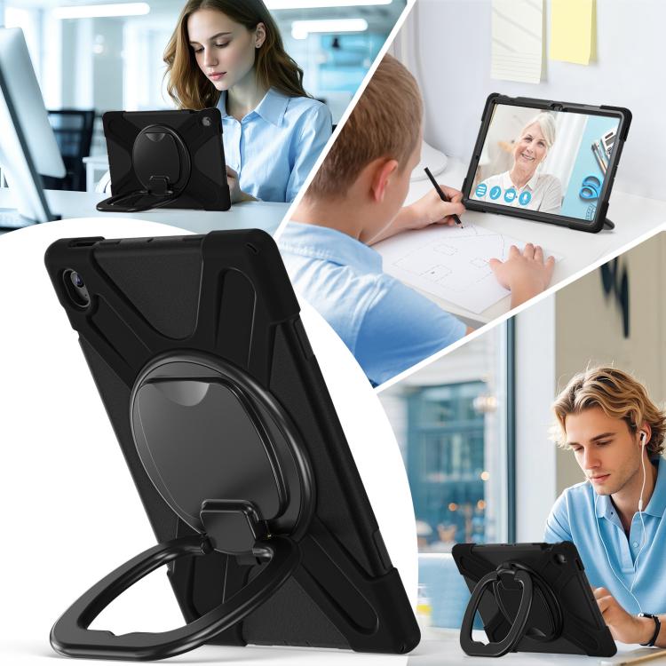 For Samsung Galaxy Tab S10 FE+ Silicone Hybrid PC Tablet Case with Holder & Shoulder Strap