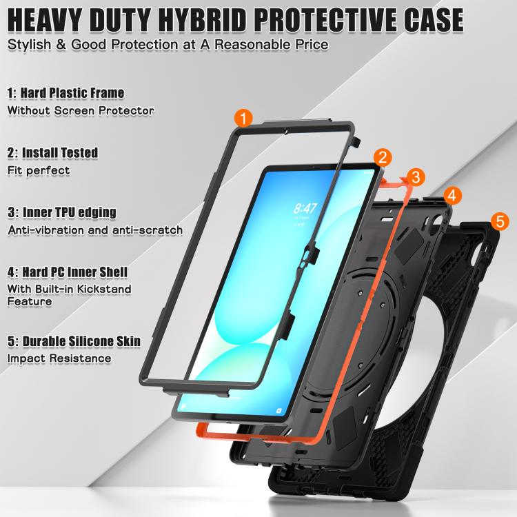 For Samsung Galaxy Tab S10 FE+ Silicone Hybrid PC Tablet Case with Holder & Shoulder Strap