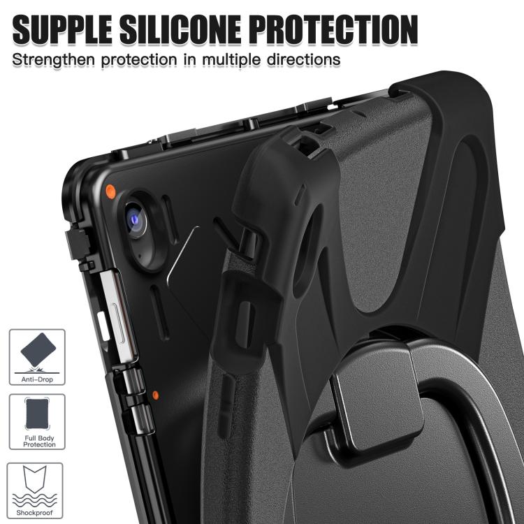 For Samsung Galaxy Tab S10 FE+ Silicone Hybrid PC Tablet Case with Holder & Shoulder Strap