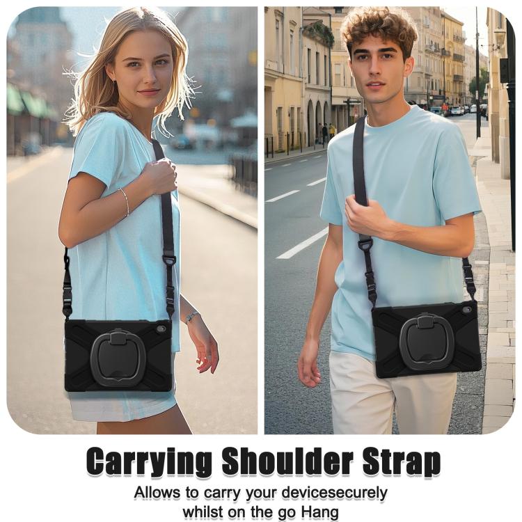 For Samsung Galaxy Tab S10 FE+ Silicone Hybrid PC Tablet Case with Holder & Shoulder Strap