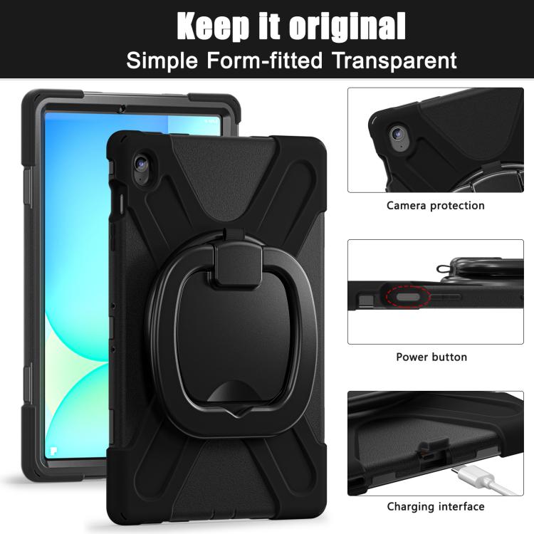 For Samsung Galaxy Tab S10 FE+ Silicone Hybrid PC Tablet Case with Holder & Shoulder Strap