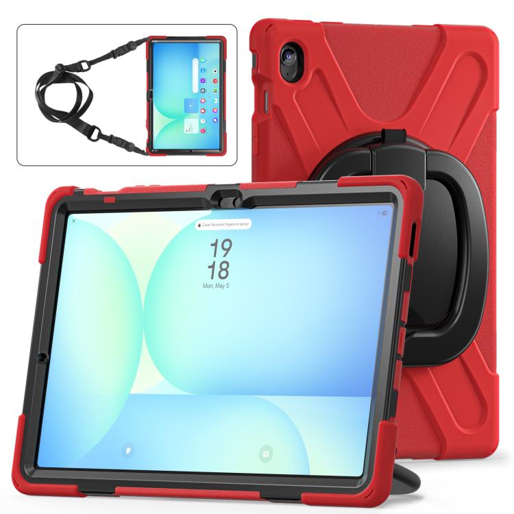 For Samsung Galaxy Tab S10 FE+ Silicone Hybrid PC Tablet Case with Holder & Shoulder Strap