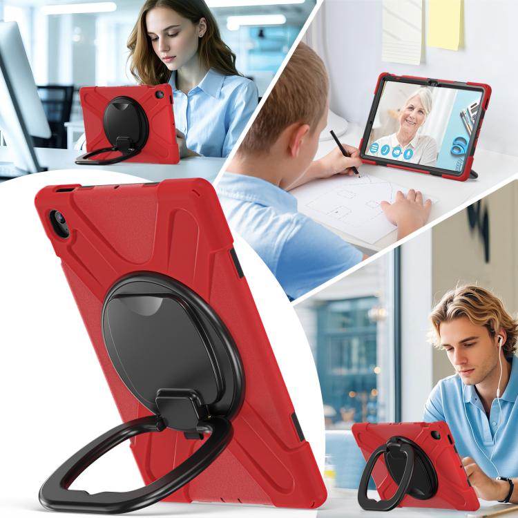 For Samsung Galaxy Tab S10 FE+ Silicone Hybrid PC Tablet Case with Holder & Shoulder Strap