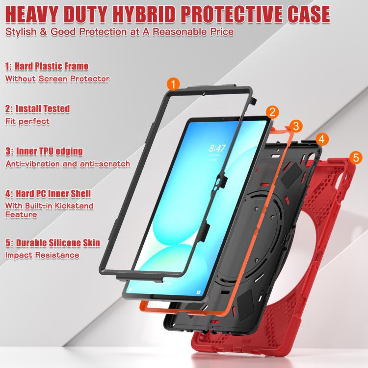 For Samsung Galaxy Tab S10 FE+ Silicone Hybrid PC Tablet Case with Holder & Shoulder Strap