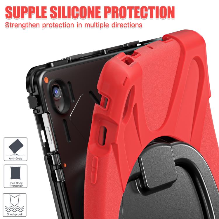 For Samsung Galaxy Tab S10 FE+ Silicone Hybrid PC Tablet Case with Holder & Shoulder Strap
