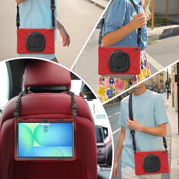 For Samsung Galaxy Tab S10 FE+ Silicone Hybrid PC Tablet Case with Holder & Shoulder Strap