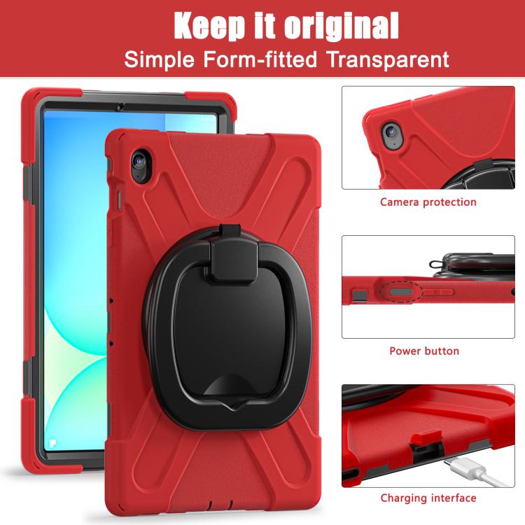 For Samsung Galaxy Tab S10 FE+ Silicone Hybrid PC Tablet Case with Holder & Shoulder Strap