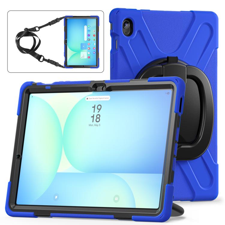 For Samsung Galaxy Tab S10 FE+ Silicone Hybrid PC Tablet Case with Holder & Shoulder Strap
