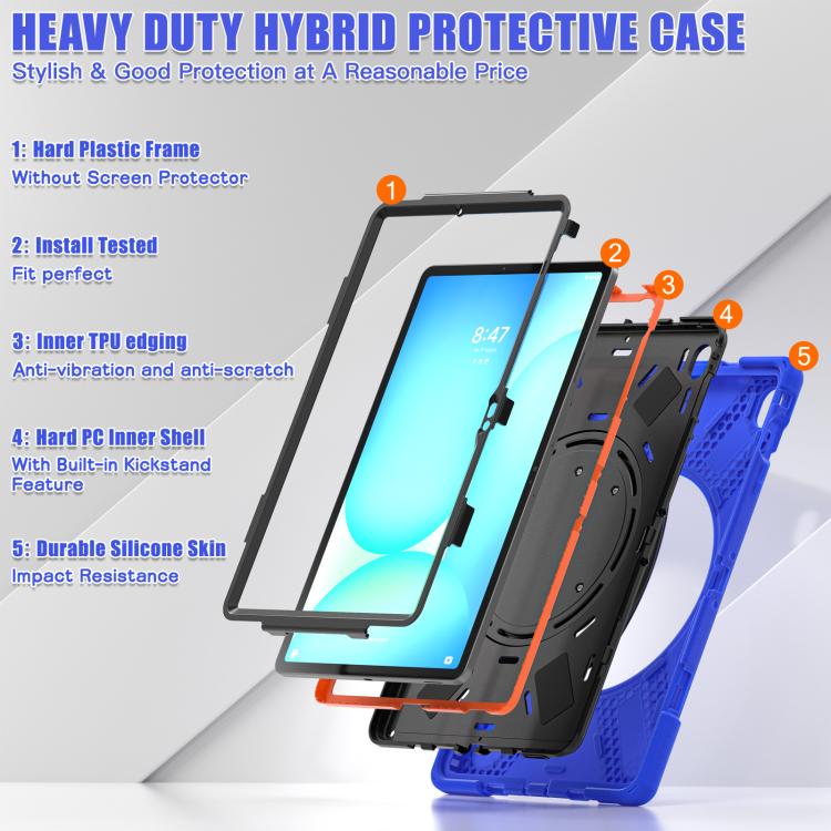 For Samsung Galaxy Tab S10 FE+ Silicone Hybrid PC Tablet Case with Holder & Shoulder Strap