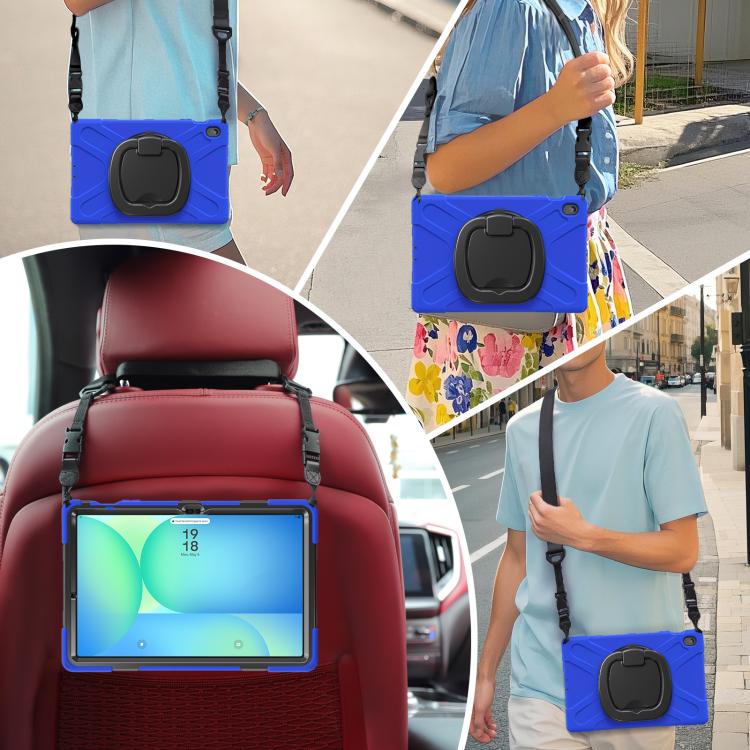 For Samsung Galaxy Tab S10 FE+ Silicone Hybrid PC Tablet Case with Holder & Shoulder Strap