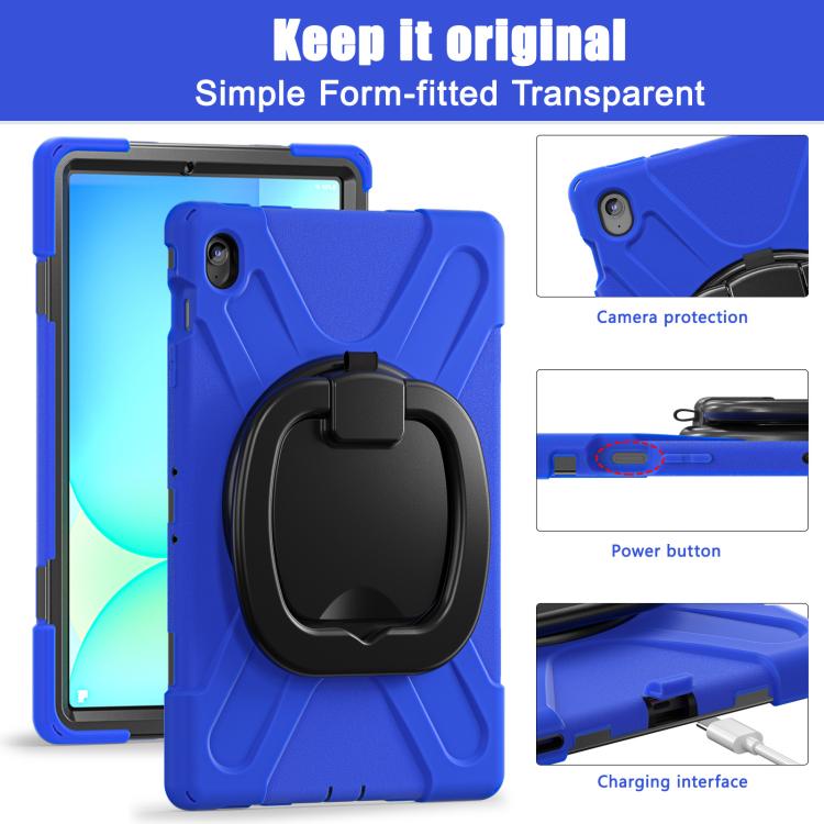 For Samsung Galaxy Tab S10 FE+ Silicone Hybrid PC Tablet Case with Holder & Shoulder Strap