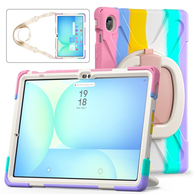 For Samsung Galaxy Tab S10 FE+ Silicone Hybrid PC Tablet Case with Holder & Shoulder Strap