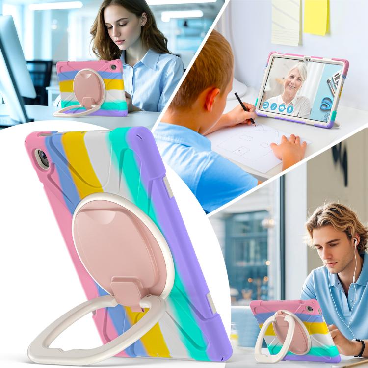 For Samsung Galaxy Tab S10 FE+ Silicone Hybrid PC Tablet Case with Holder & Shoulder Strap