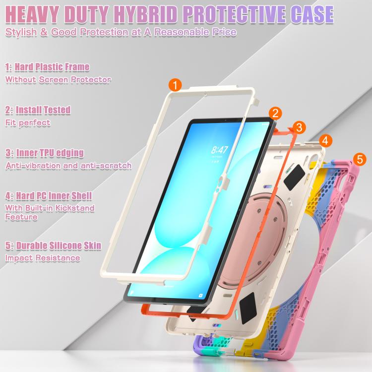 For Samsung Galaxy Tab S10 FE+ Silicone Hybrid PC Tablet Case with Holder & Shoulder Strap