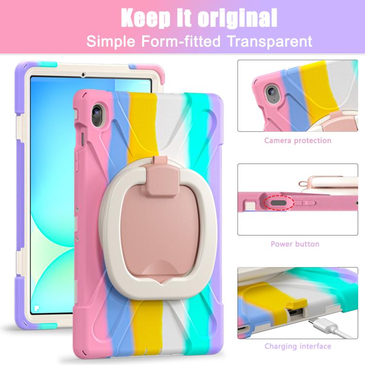 For Samsung Galaxy Tab S10 FE+ Silicone Hybrid PC Tablet Case with Holder & Shoulder Strap
