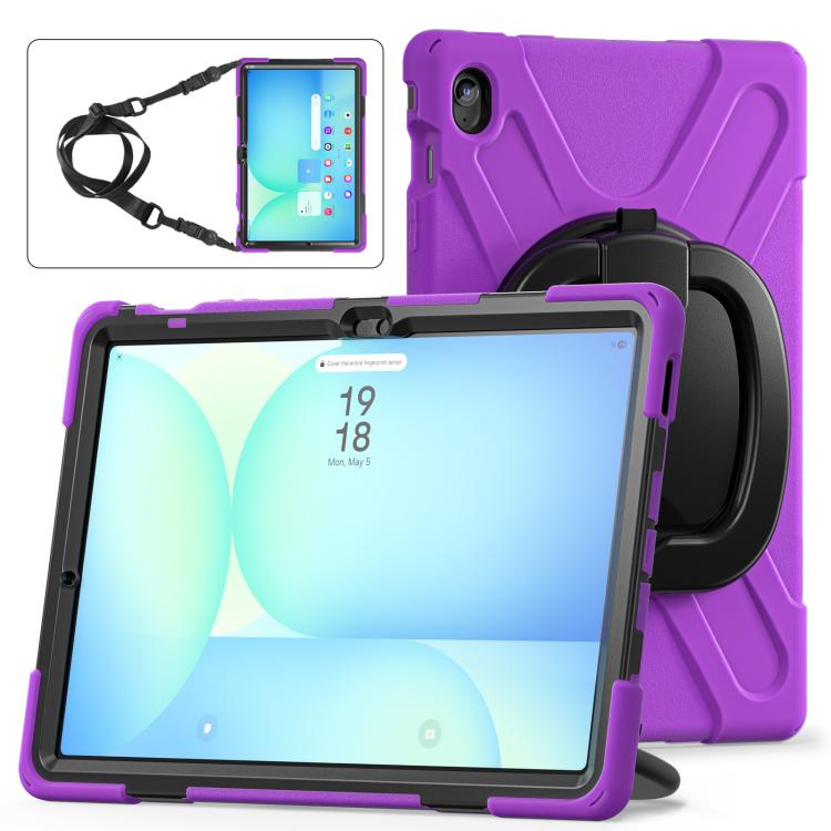 For Samsung Galaxy Tab S10 FE+ Silicone Hybrid PC Tablet Case with Holder & Shoulder Strap
