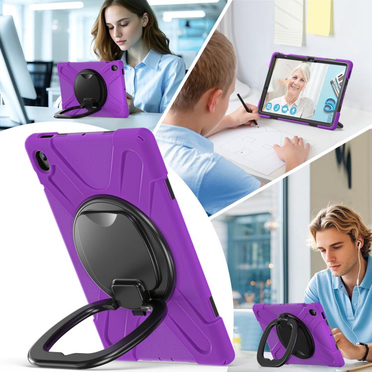For Samsung Galaxy Tab S10 FE+ Silicone Hybrid PC Tablet Case with Holder & Shoulder Strap