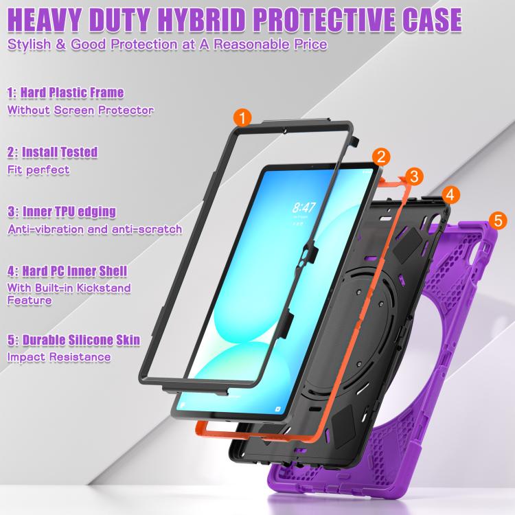 For Samsung Galaxy Tab S10 FE+ Silicone Hybrid PC Tablet Case with Holder & Shoulder Strap