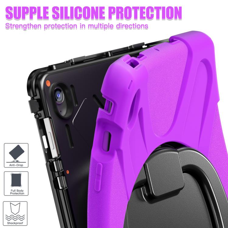 For Samsung Galaxy Tab S10 FE+ Silicone Hybrid PC Tablet Case with Holder & Shoulder Strap