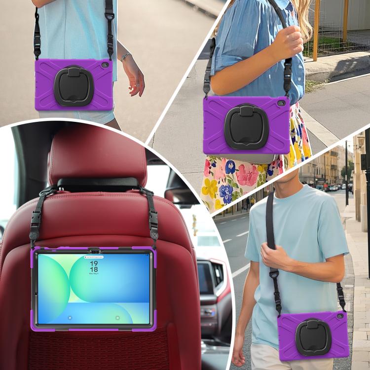 For Samsung Galaxy Tab S10 FE+ Silicone Hybrid PC Tablet Case with Holder & Shoulder Strap