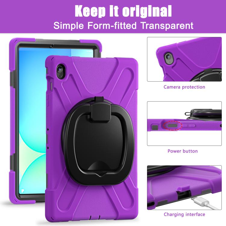 For Samsung Galaxy Tab S10 FE+ Silicone Hybrid PC Tablet Case with Holder & Shoulder Strap